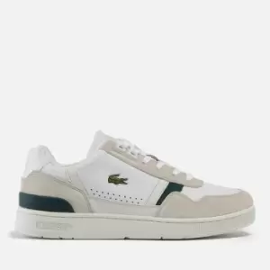 Image of Lacoste Mens T-Clip Leather and Suede Trainers Size 10 UK Off White & Dark Green