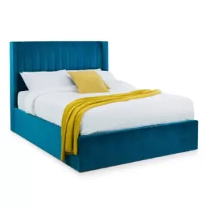 Image of Julian Bowen Langham Scalloped Headboard Storage Bed 135Cm Teal Velvet