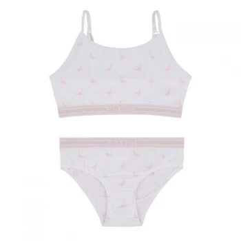 Jack Wills Kids Girls Bralette And Brief Set - White/Pink