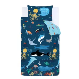 image of Catherine Lansfield Ocean Life Duvet Cover and Pillowcase Set Navy