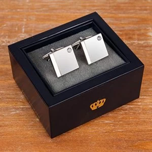 Harvey Makin Cufflinks - Gun Metal Square with Set Crystals