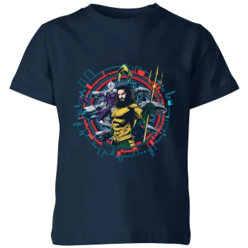 Aquaman Circular Portrait Kids T-Shirt - Navy - 5-6 Years