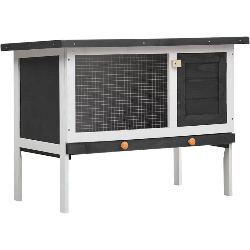 Image of vidaXL Outdoor Rabbit Hutch 1 Layer Grey Wood Pet House Habitat Cage Carrier
