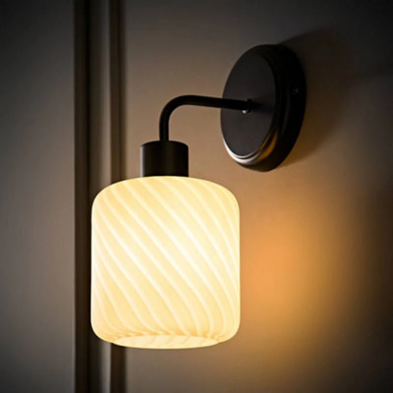 Image of Valuelights Emery Frosted Swirl Glass Shade Matte Black Wall Light With Bulb