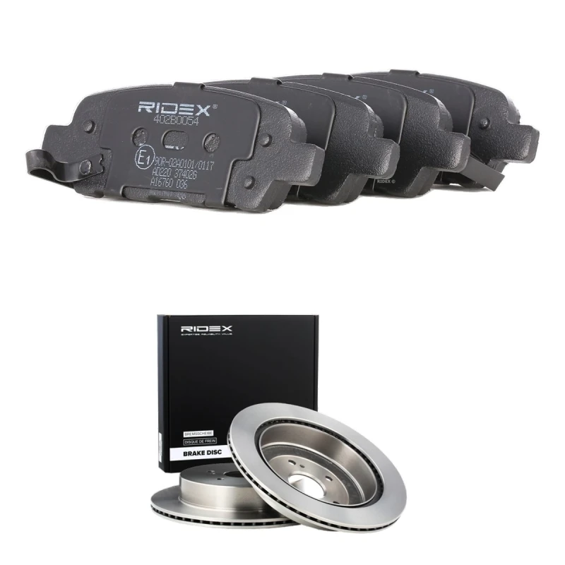 Image of RIDEX 3405B2450 Brake disc and pads set Rear Axle, Brake Disc Type: internally vented, incl. wear warning contact Brake Set,disc brakes (3405)