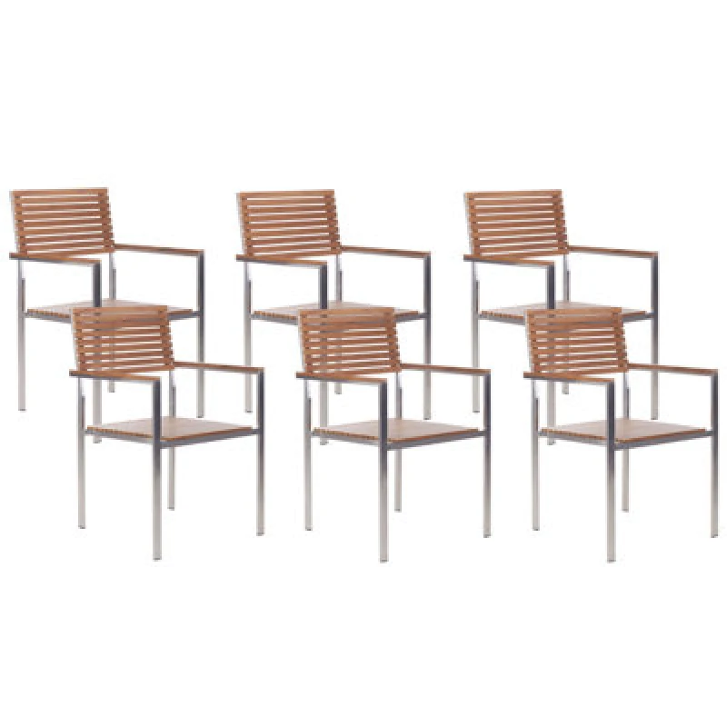 Image of Beliani Set Of 6 Garden Chairs Viareggio Fsc Certified Teak Wood Brown