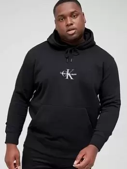 Image of Calvin Klein Jeans Big & Tall Monogram Logo Overhead Hoodie - Black, Size 4XL, Men