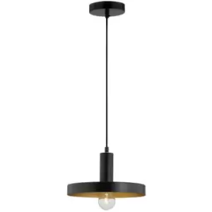 Image of Haven Dome Pendant Ceiling Light Black Metal Outside Gold Inside Black LED E27 - Merano