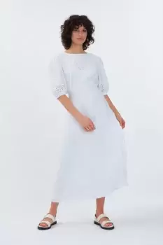 Image of Finn Organic Linen Broderie Midi Dress, White / 20