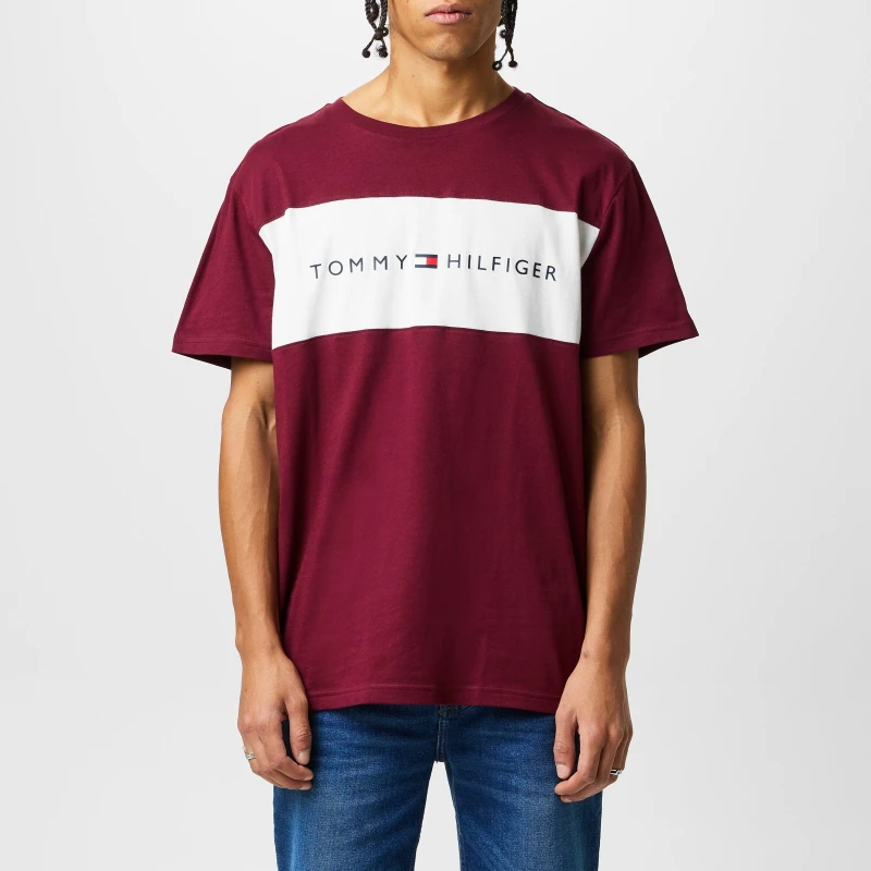Image of Tommy Hilfiger Cotton Panel T-Shirt - Red Red S