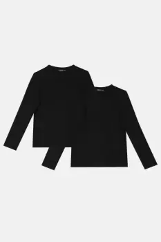 image of 2 Pack Black Long Sleeve Crew Neck T-Shirts