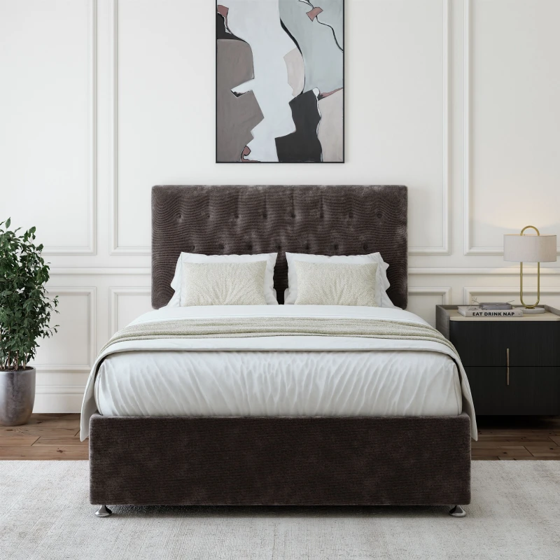 Image of Bedmaster Bedmaster Chenille 2 Drawer Divan Base And Button Headboard in Charcoal Size: Super King Charcoal Super King Unisex 9501944946313
