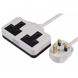 Image of Zexum White UK 3 Pin Plug With 2 Gang 2G Socket Extension Cord Cable Lead - 5 Meter