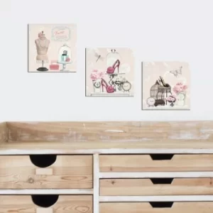 Image of 3BT006 Cream Pink Black Blue Dusty Rose Decorative MDF Painting (3 Pieces)