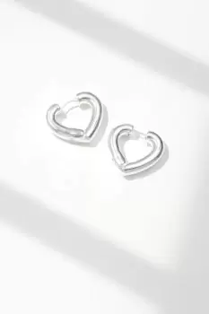 image of Recycled Silver Polished Chubby Heart Sleeper Hoop Earrings