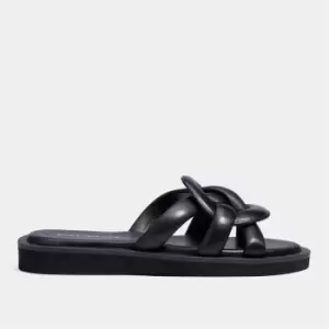 image of Coach Womens Georgie Leather Slide Sandals - Black - UK 4