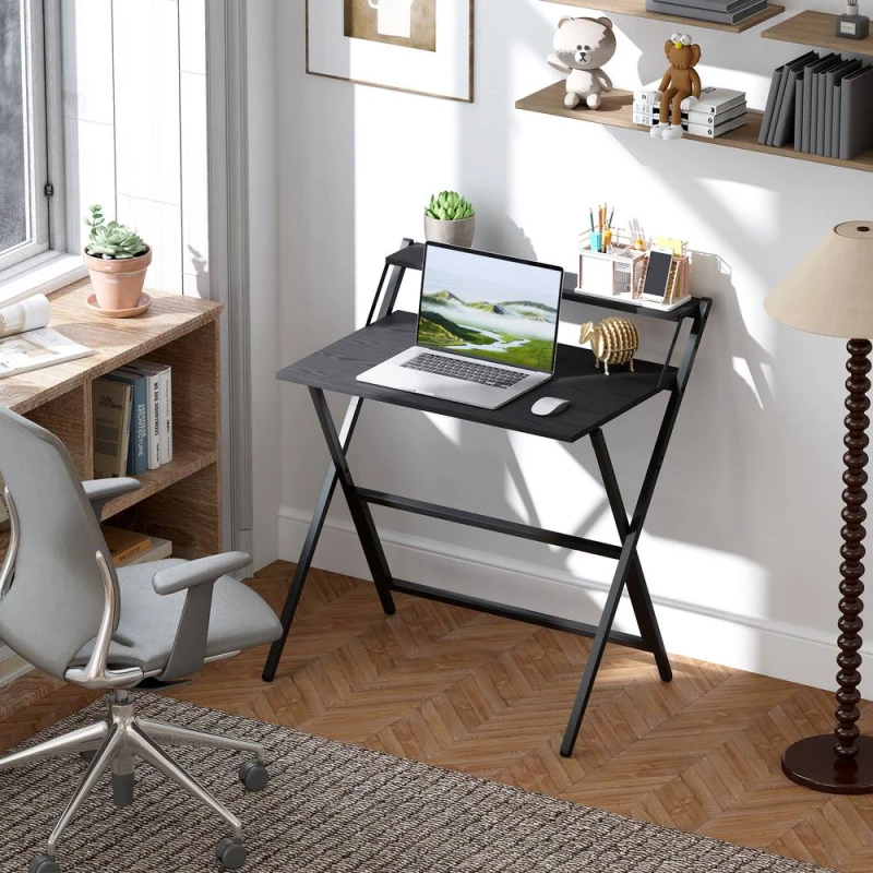 Image of HOMCOM 81.5cm Folding Computer Desk for Small Spaces Bedroom, Black Size: Large Black Unisex Large