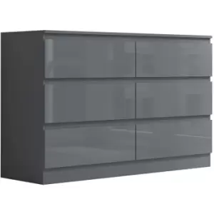 Image of Stora Modern 6 Drawer Chest - Grey Gloss - Grey Gloss
