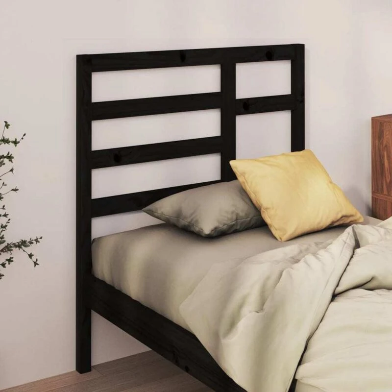 Image of Vidaxl Bed Headboard Black 96X4X104cm Solid Wood Pine, Black 818124
