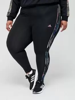 image of adidas 3 Stripes Leggings (Plus Size) - Black/Pink, Size 4X, Women