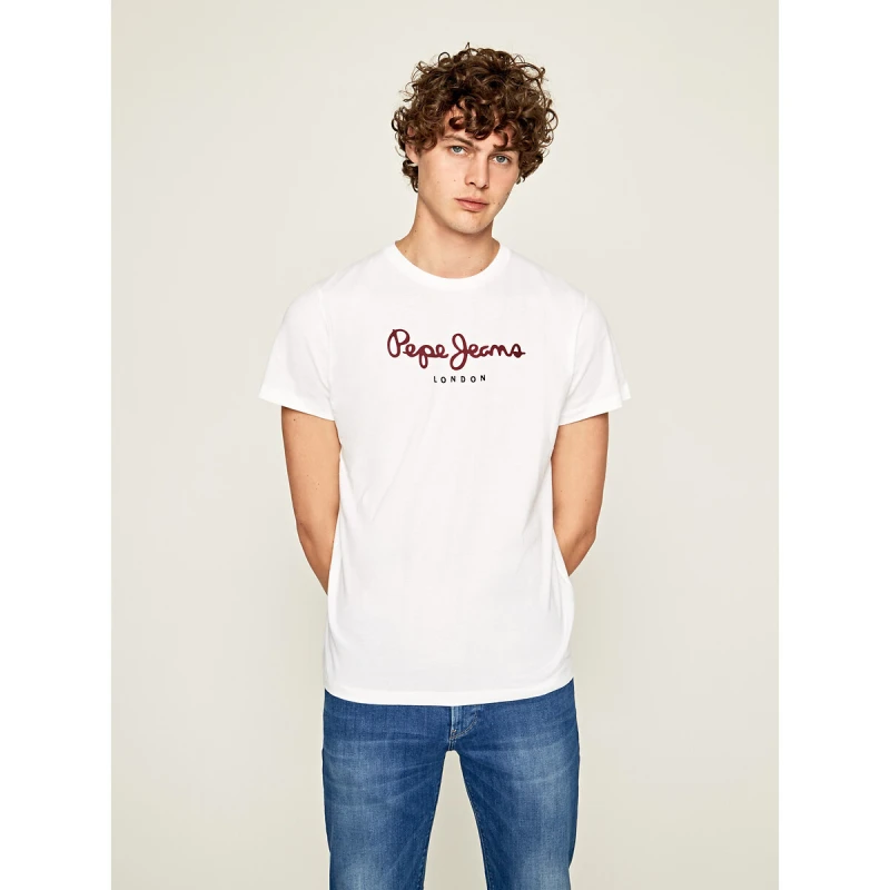 Image of Pepe Jeans Eggo Crew Neck T-Shirt White Cotton L