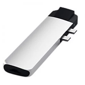 Image of Satechi ST-TCPHEM Type C Dual to HDMI, Gigabit Ethernet, 2 x USB 3.0, microSD Card Reader Slot Pro Hub Adapter Silver