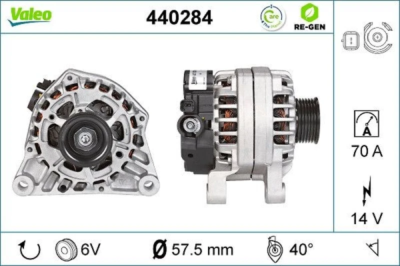 Image of VALEO 440284 Generator Alternator Charging Current: 70A, Voltage: 14V, REMANUFACTURED PREMIUM Alternator (4)