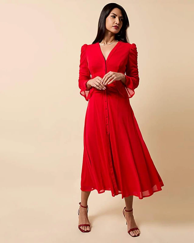 Image of Little Mistress Little Mistress Red Mesh Midaxi Dress RED - Little Mistress - Size: 14 RED Female 14 RF79604