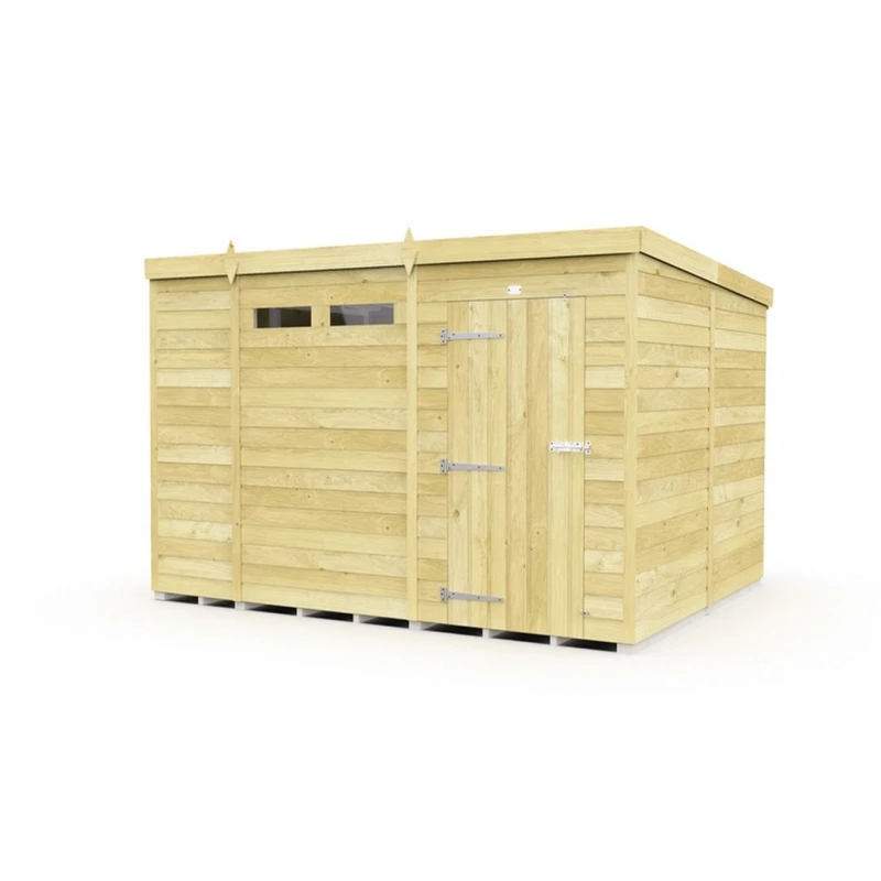 Image of Buttercup Farm 10 x 8 Feet Pent Security Shed - Single Door - L231 x W302 x H201cm in Brown Brown Unisex