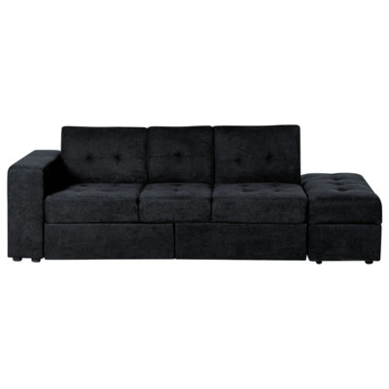 Image of Beliani Sofa Bed 3 Seater Falster Fabric Black With Storage