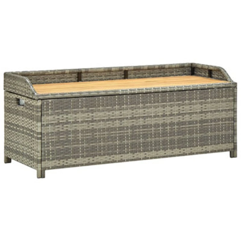 Image of vidaXL Garden Storage Bench Poly Rattan Grey Outdoor Garden Cushion Boxes