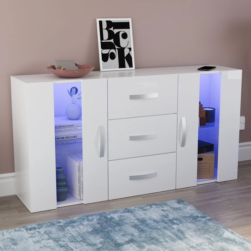 Image of Lassic Astro 2 Door 3 Drawer Multi LED Sideboard White unisex 3 Drawer