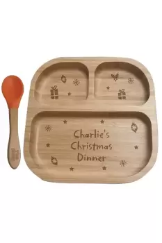 Image of Personalised Christmas Dinner Bamboo Suction Plate and Spoon
