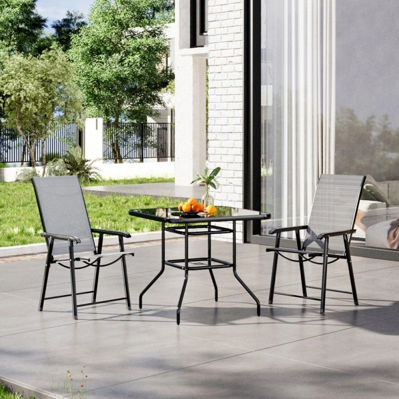 Image of Breeins Tempered Glass Table with 2 Folding Chairs - Black L
