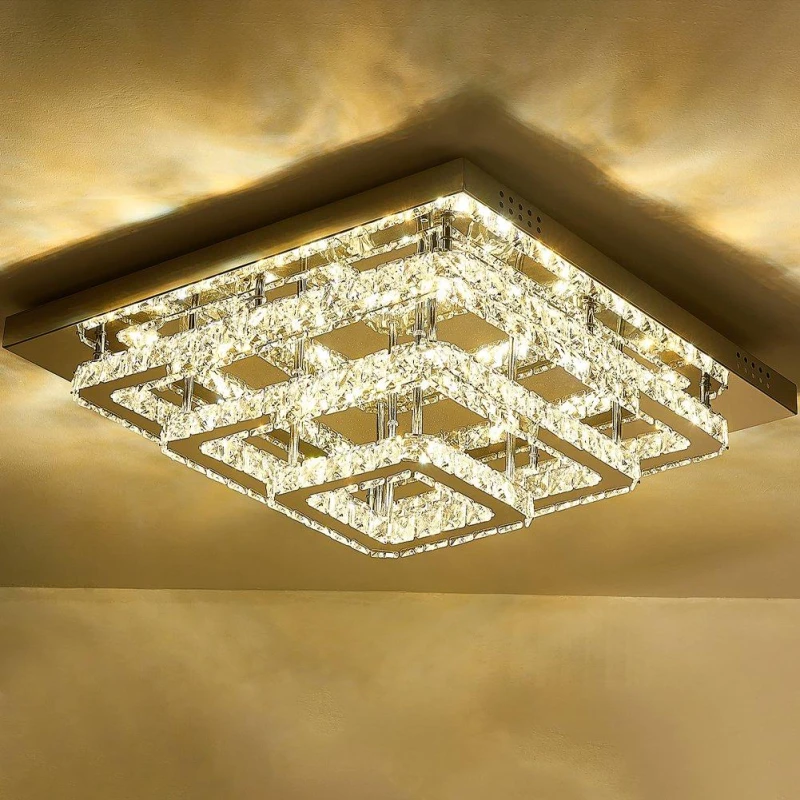 Image of Kabinet UK Square Large Glamorous Crystal LED Ceiling Light Silver unisex One size