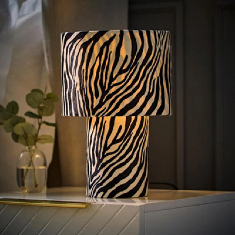 Image of ValueLights ValueLights Nessa Zebra Full Velvet Table Lamp with LED Bulb in White White One Size Unisex 5059406070136