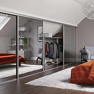 image of Spacepro Heritage Loft Sliding Door Silver Frame Mirror 610mm