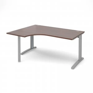 image of TR10 Left Hand Ergonomic Desk 1600mm - Silver Frame Walnut Top