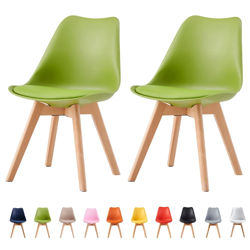 Image of MCC DIRECT Set of 2 Dining Chairs Designer Side Chairs Wooden Home Office Commercial eva green EA0210