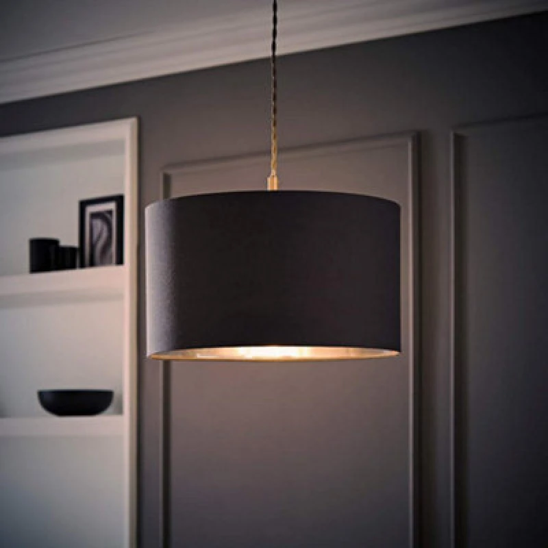 Image of ValueLights ValueLights Reni Charcoal with Chrome Inner Easy Fit Ceiling Lamp Shade and Bulb Size: Medium Charcoal Medium Unisex 5059406062179