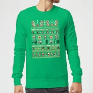 Image of Nintendo Super Mario Happy Holidays The Bad Guys Green Christmas Sweatshirt - L - Green
