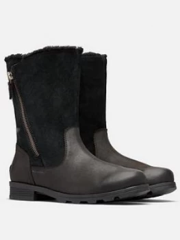 Image of SOREL Emilie Fold Over Leather Calf Boot - Black, Size 3, Women