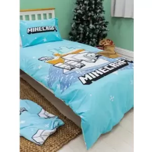 image of Panel Polar Bear Duvet Cover Set (Single) (Light Blue/White/Black) - Light Blue/White/Black - Minecraft