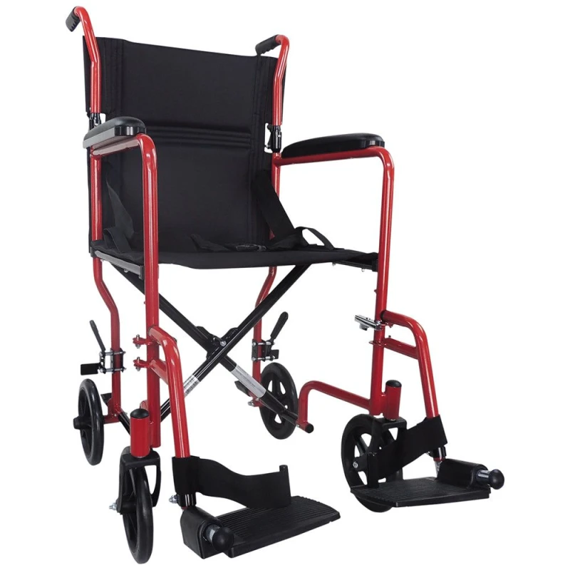 Image of Loops Lightweight Steel Compact Attendant Propelled Transit Wheelchair - Red Metallics