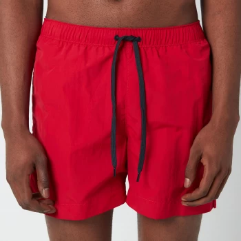 Image of Tommy Hilfiger Mens Small Flag Medium Length Drawstring Swimshorts - Primary Red - L