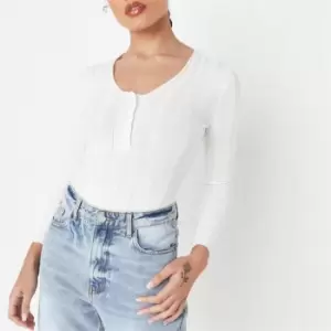 image of Missguided Petite Rib Button Bodysuit - White