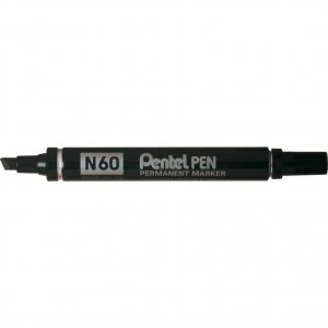 image of Pentel N60, Permanent Marker, Chisel Tip, 3.9mm - 5.7 mm, Black