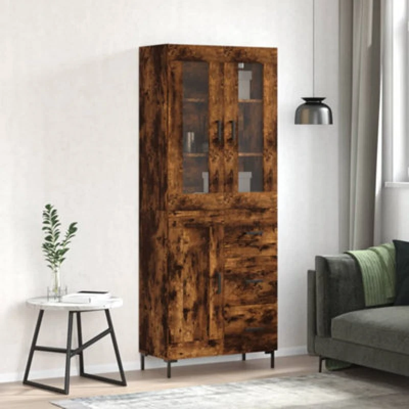 Image of Vidaxl Highboard Smoked Oak 69.5X34X180 Cm Engineered Wood