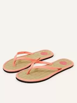 Image of Accessorize Shell Embroidered Seagrass Flip Flops, Pink, Size L, Women