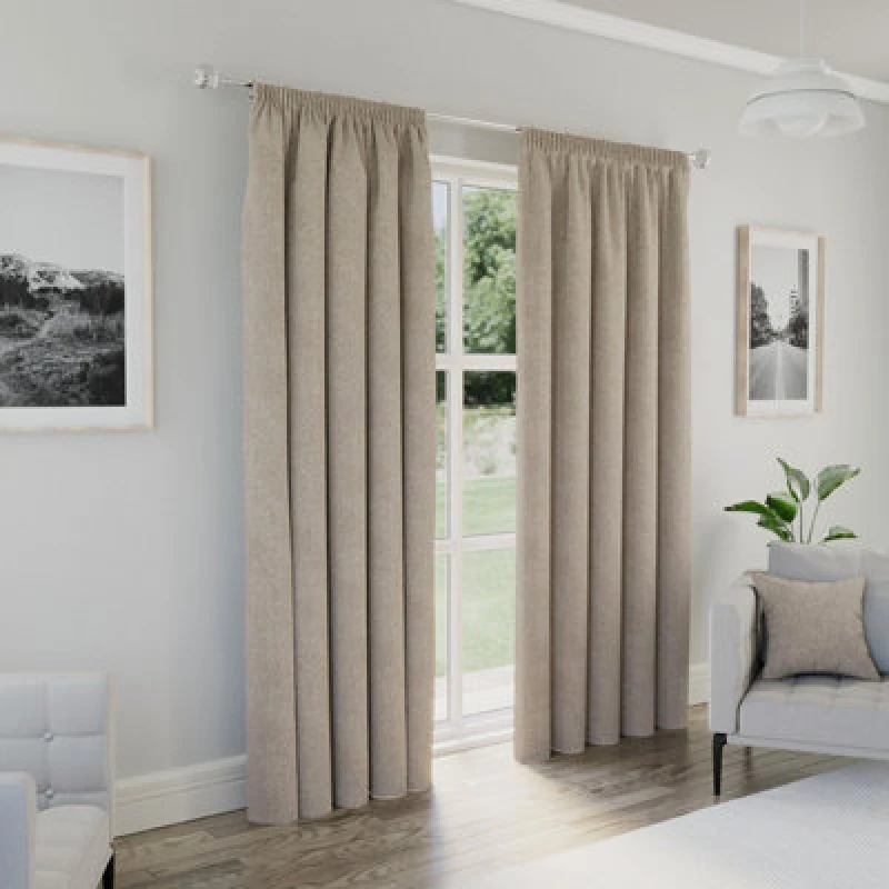 Image of Enhanced Living 'Dallas' Natural 100% Blackout, Thermal, Linen Look Pair of Pencil Pleat Curtains Size: 229cm width x 274cm drop Natural Unisex 22
